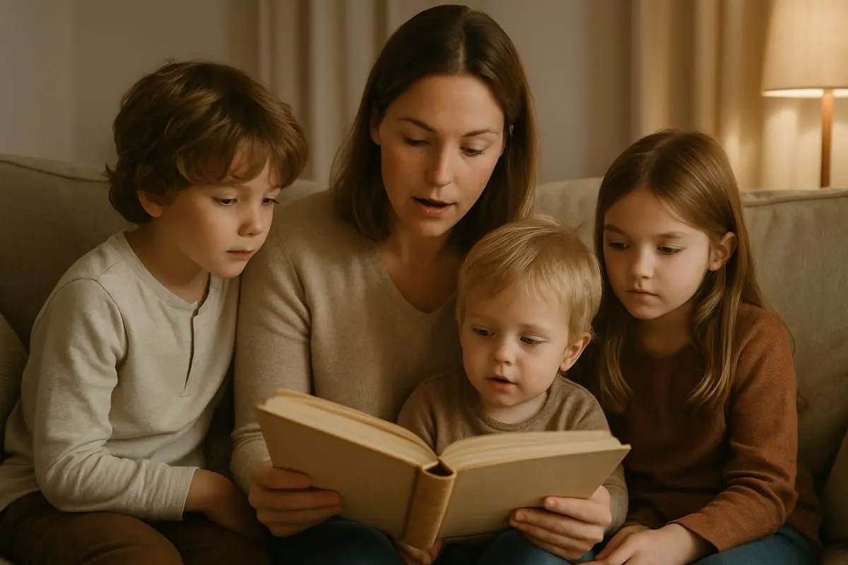 Lire avec plusieurs enfants : photo d'illustration
